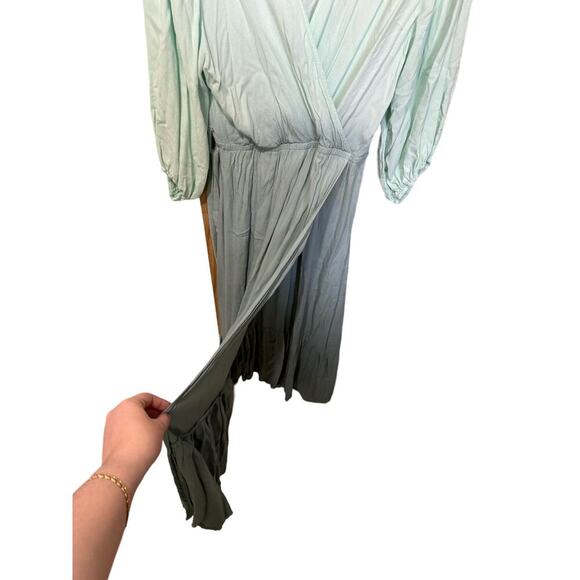 Young Fabulous and Broke Jillian Wrap Maxi Dress Ombré In Teal Size Medium - Picture 4 of 7